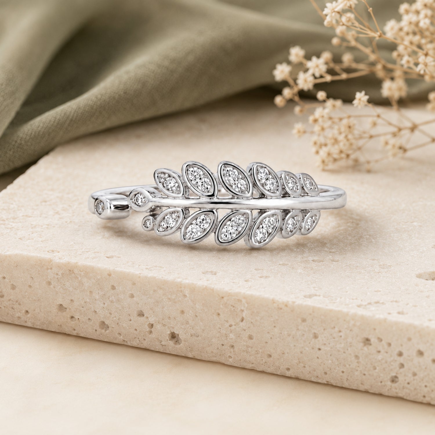 Sylva 925 Silver Botanical Olive Branch Ring