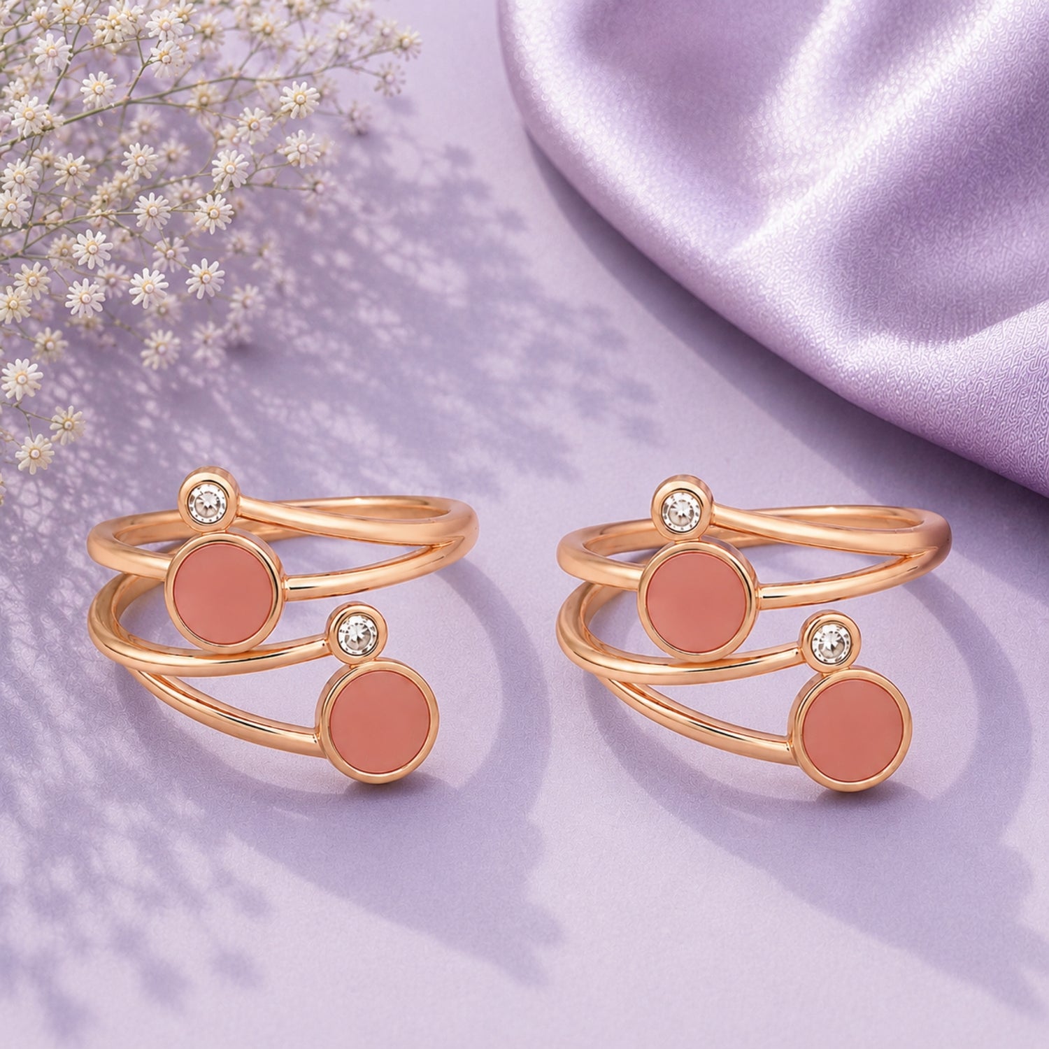 Rose Gold 925 Silver Coral Eclipse Triple Band Toe Rings