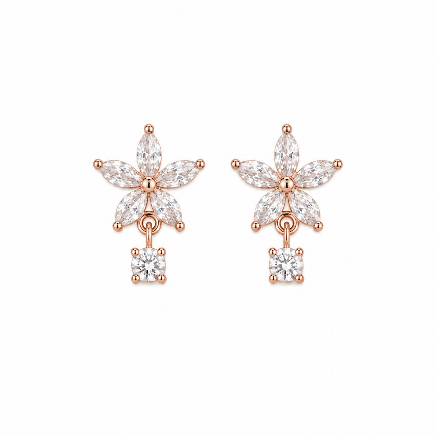 Marquise Jasmine Blossom 925 Pure Sterling Silver Drop Earrings