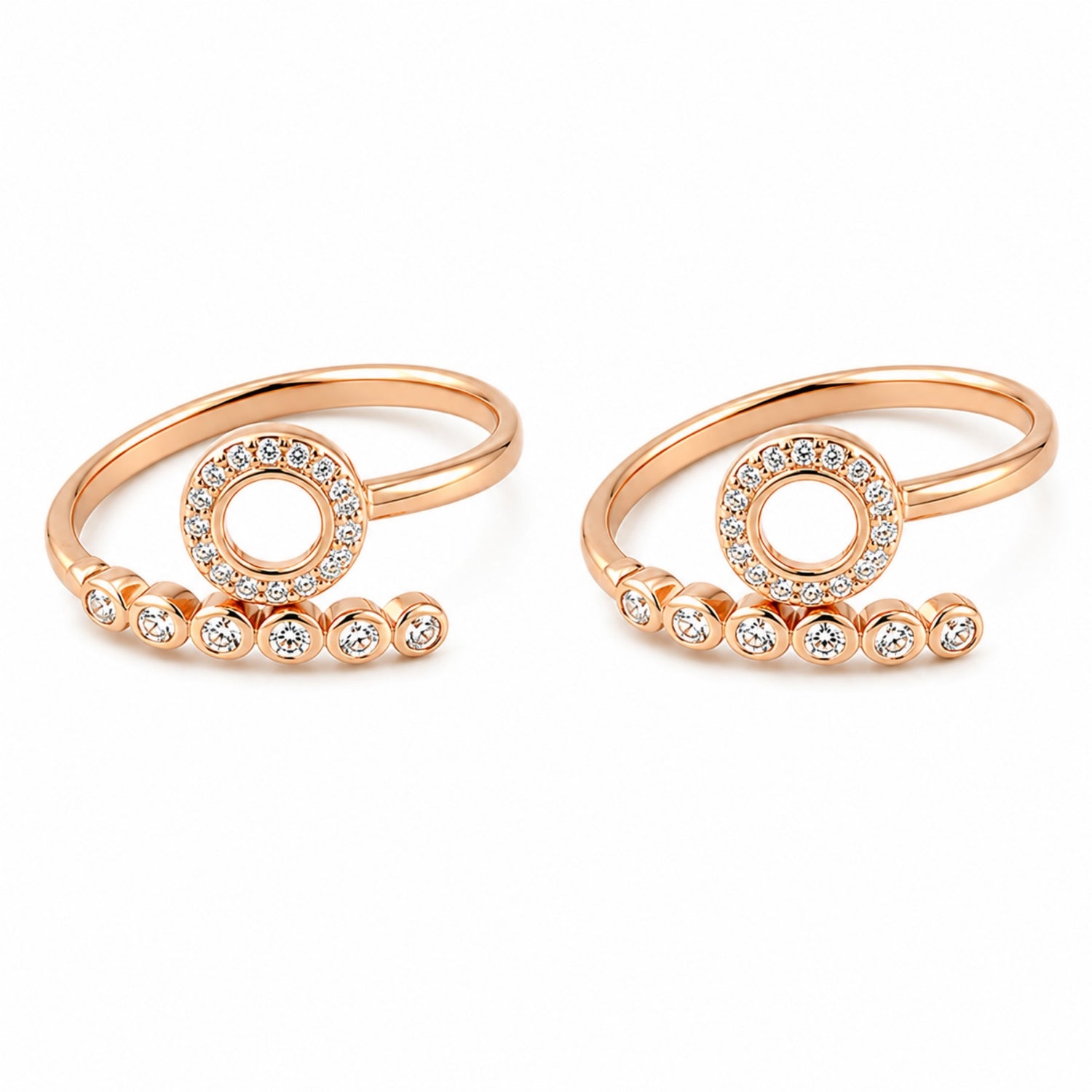 Rose Gold 925 Silver Halo & Crescent Bypass Toe Rings