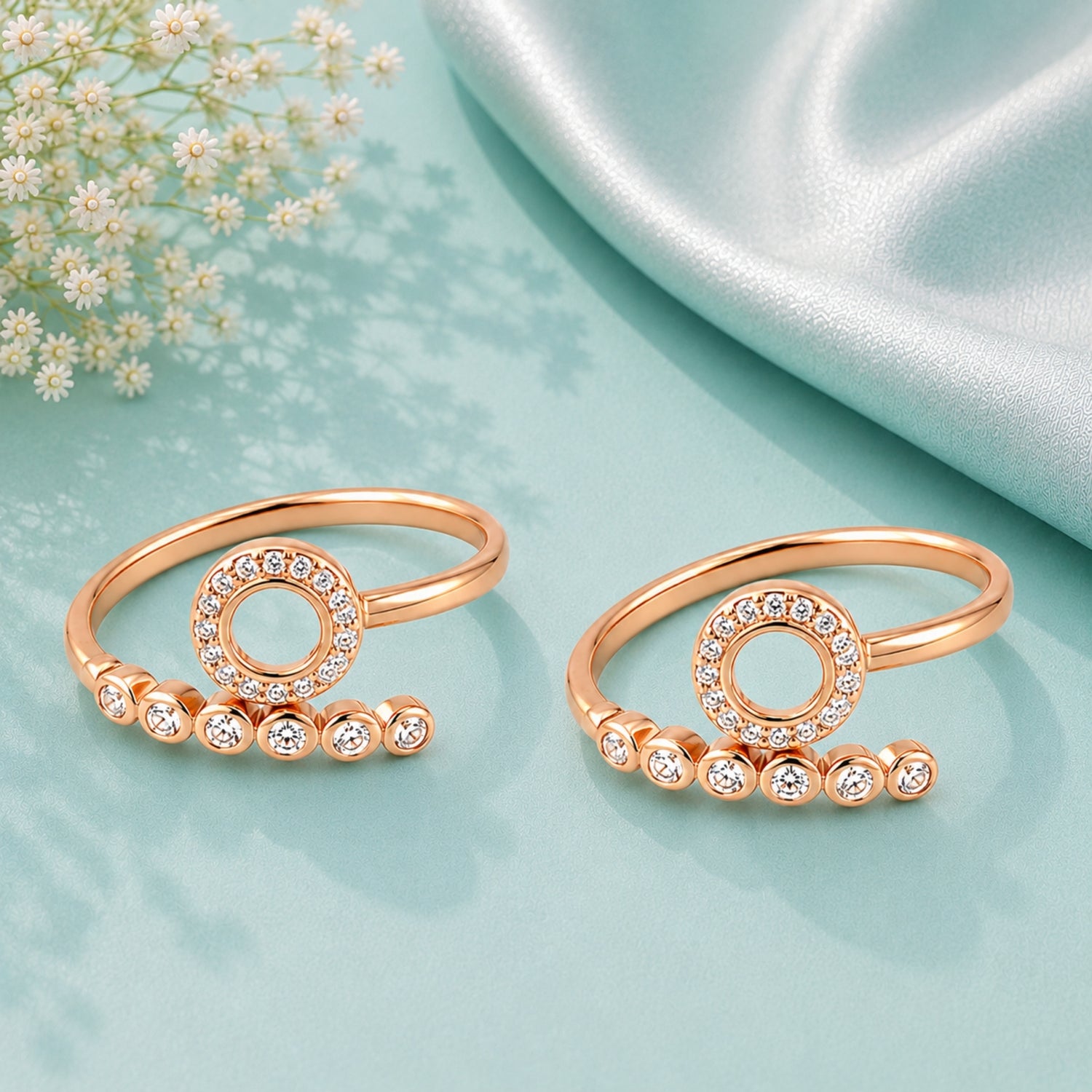 Rose Gold 925 Silver Halo & Crescent Bypass Toe Rings