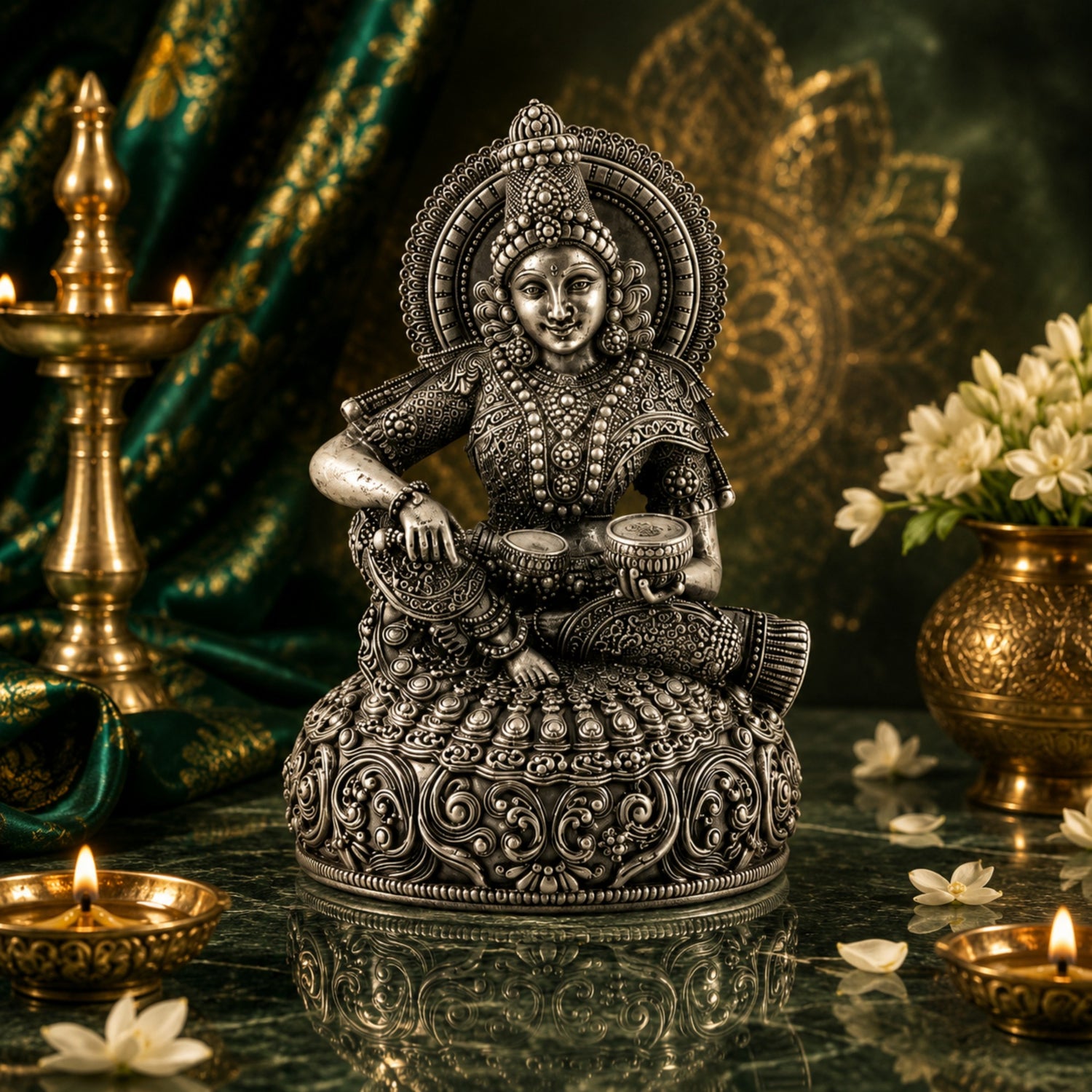 Premium 925 Pure Silver Goddess Annapoorani (Annapurna) Idol
