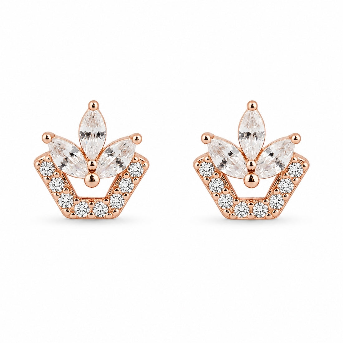 Rose Gold Geometric Lotus Crown Stud Earrings