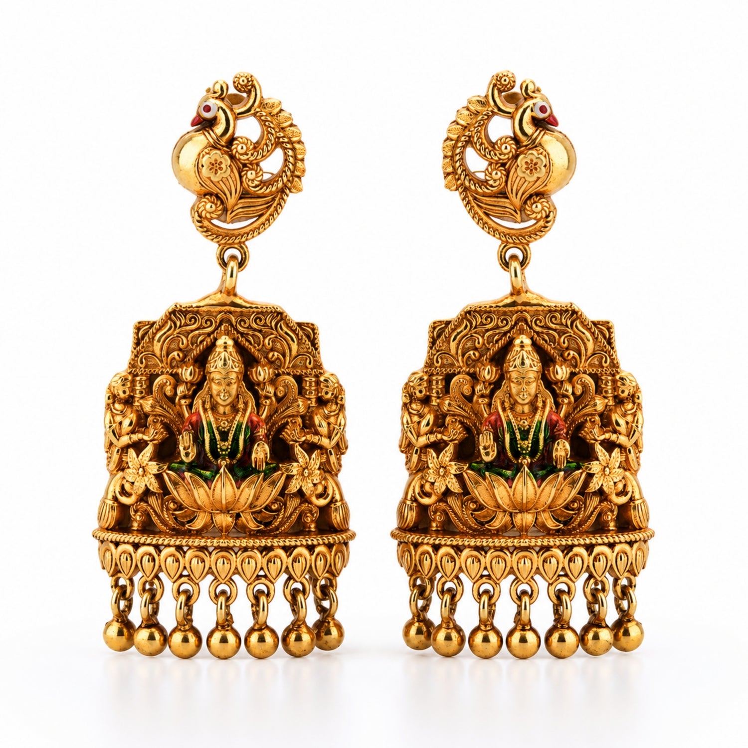 The Imperial Peacock Stud Lakshmi Shrine Gold-Plated 925 Silver Drops
