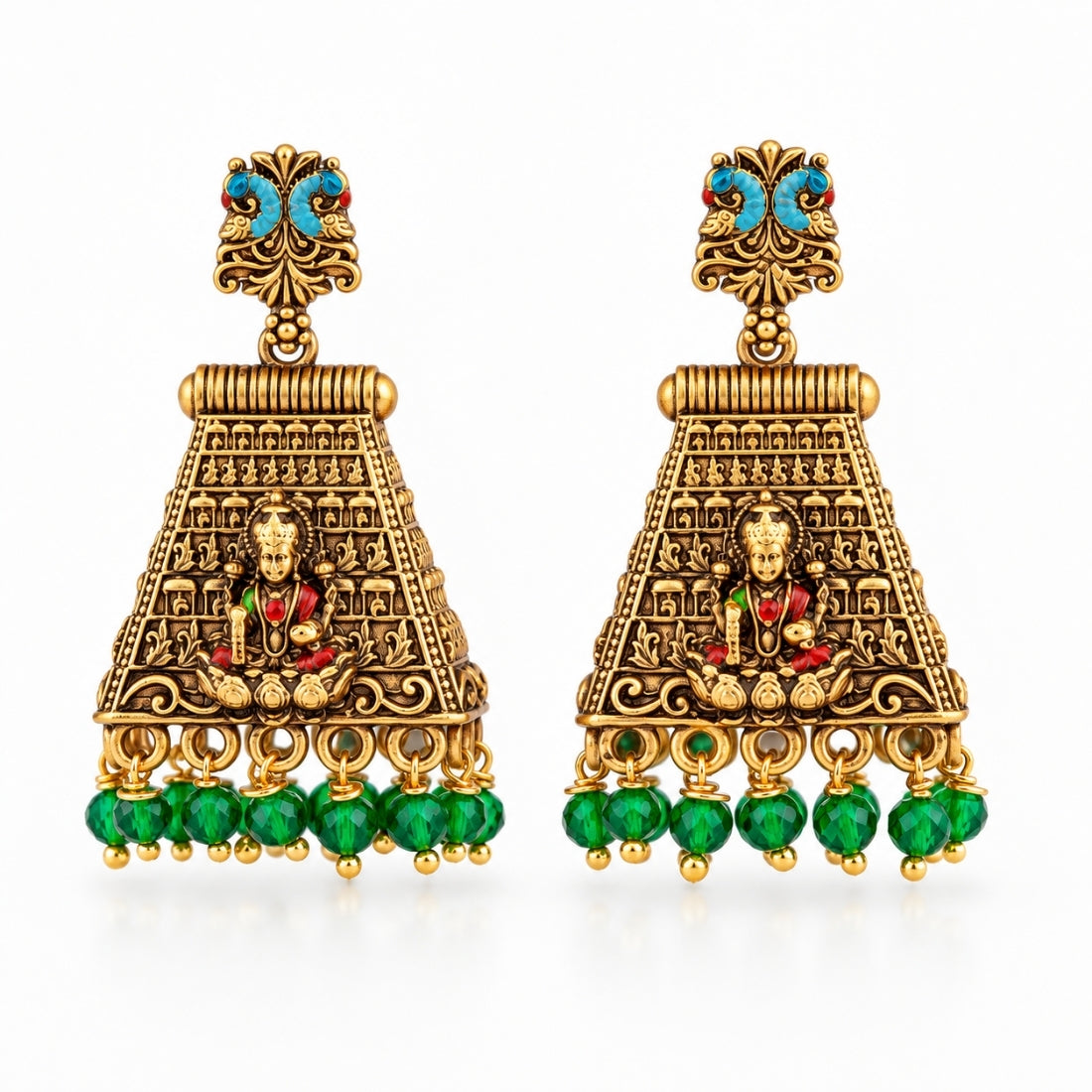 Antique Gold Turquoise & Tiered Lakshmi Silver Jhumki