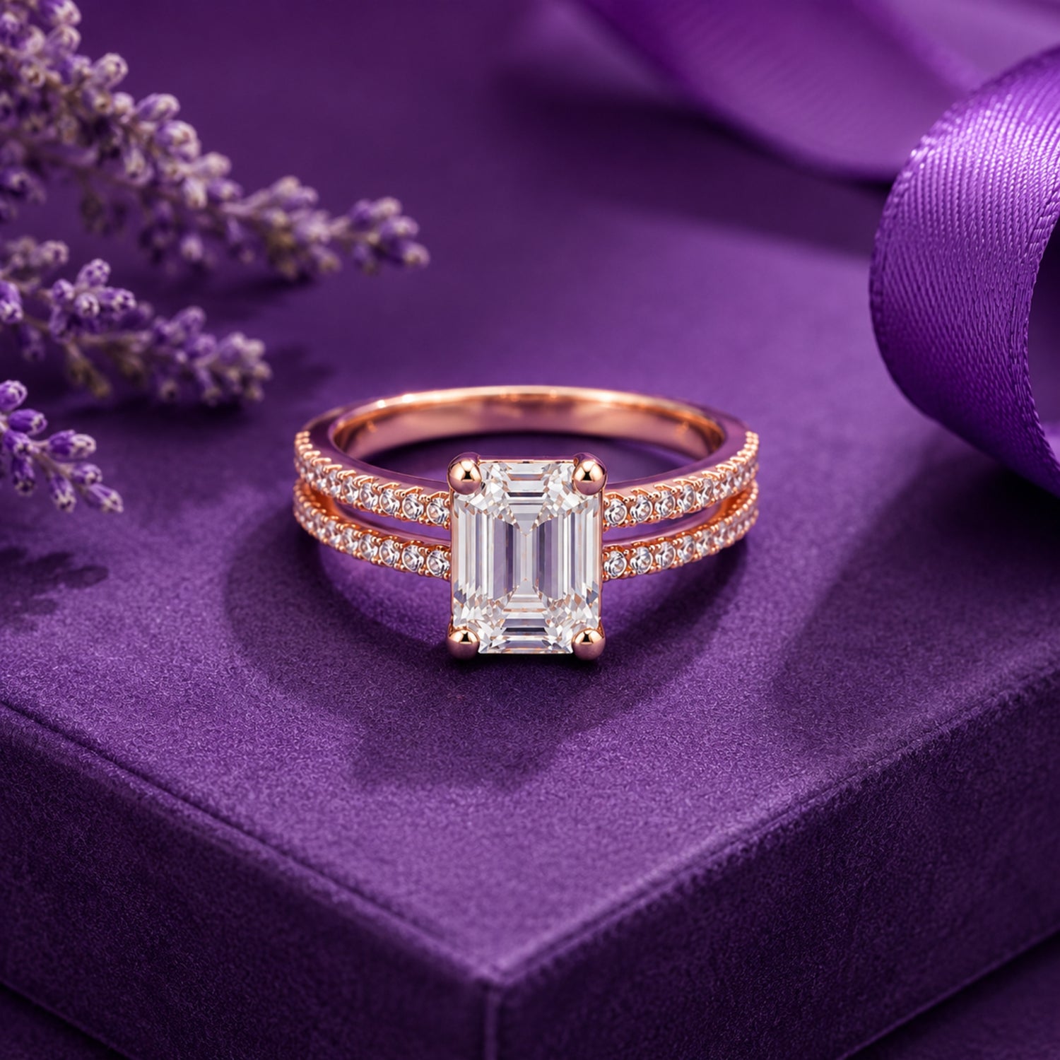 Imperial Emerald-Cut Split-Shank 925 Sterling Silver Ring