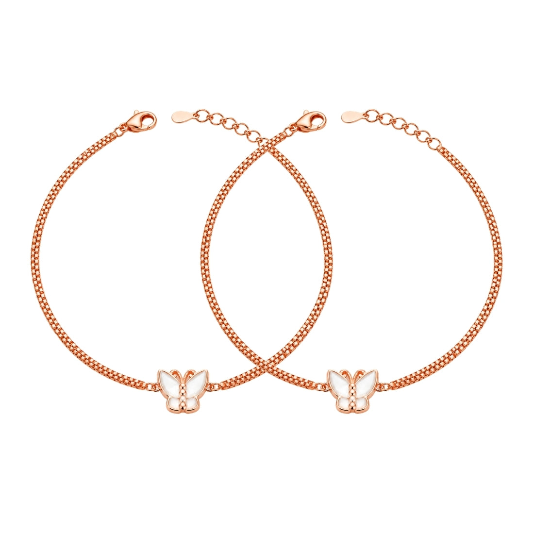 The Angelic Butterfly Rose Gold 925 Silver Anklet Pair