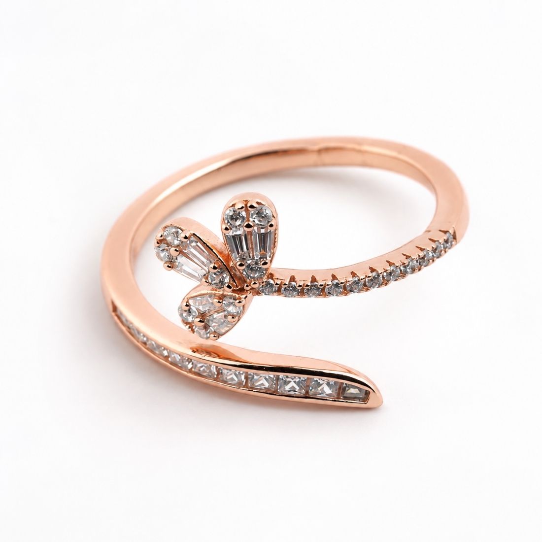 Rose Gold Blossom Bypass 925 Sterling Silver Ring
