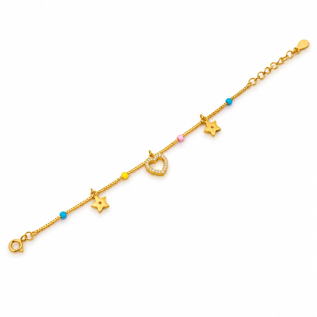 Starry Sweetheart 925 Sterling Silver Gold-Plated Star & Heart Kids Bracelet