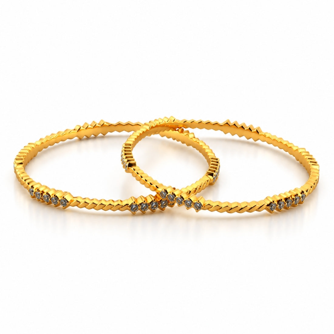 The Chevron Twist Intricate Stackable Bangles (Set of 2 in 925 Sterling Silver with Luminous Gold Polish)