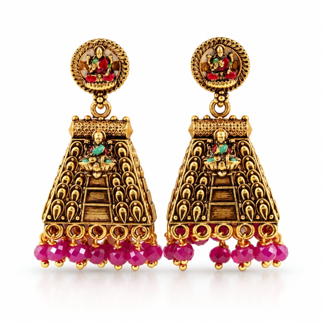 Vedic Gopuram Lakshmi Multi-Enamel Jhumkas
