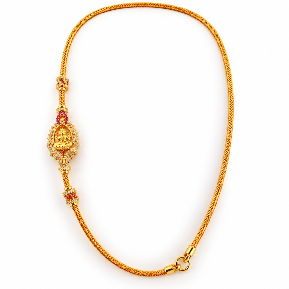 Divine Lakshmi Ruby Accent Heritage 925 Silver Mugappu Chain