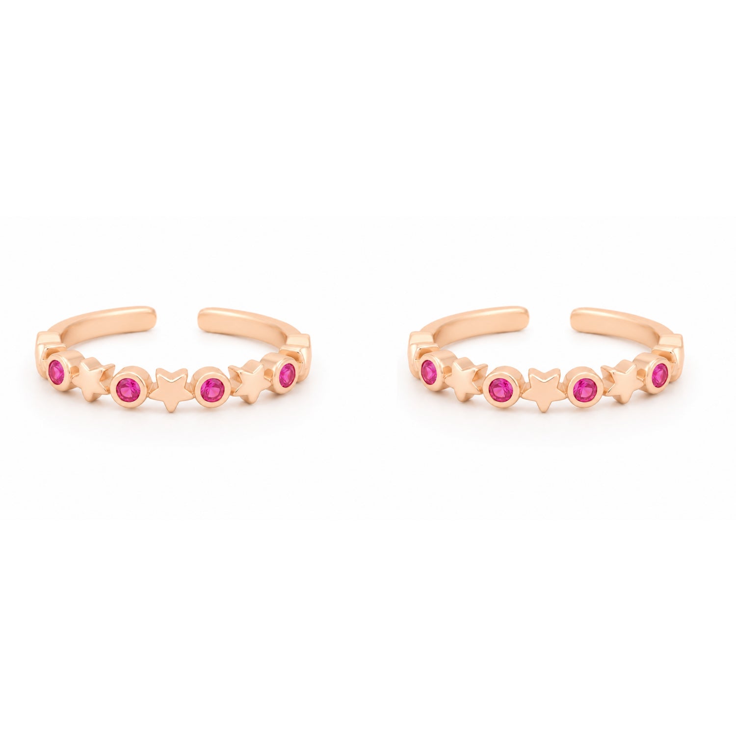 Ruby Starlet Alternating Rose Gold Adjustable Toe Rings