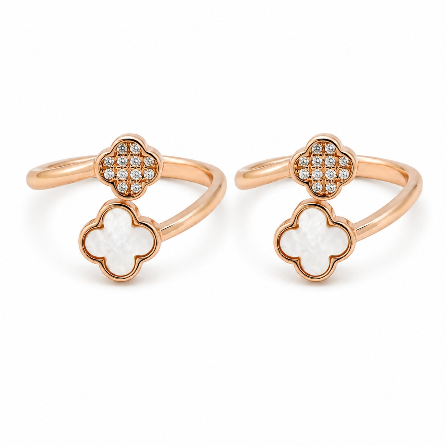 Rose Gold 925 Silver Clover Cascade Bypass Toe Rings