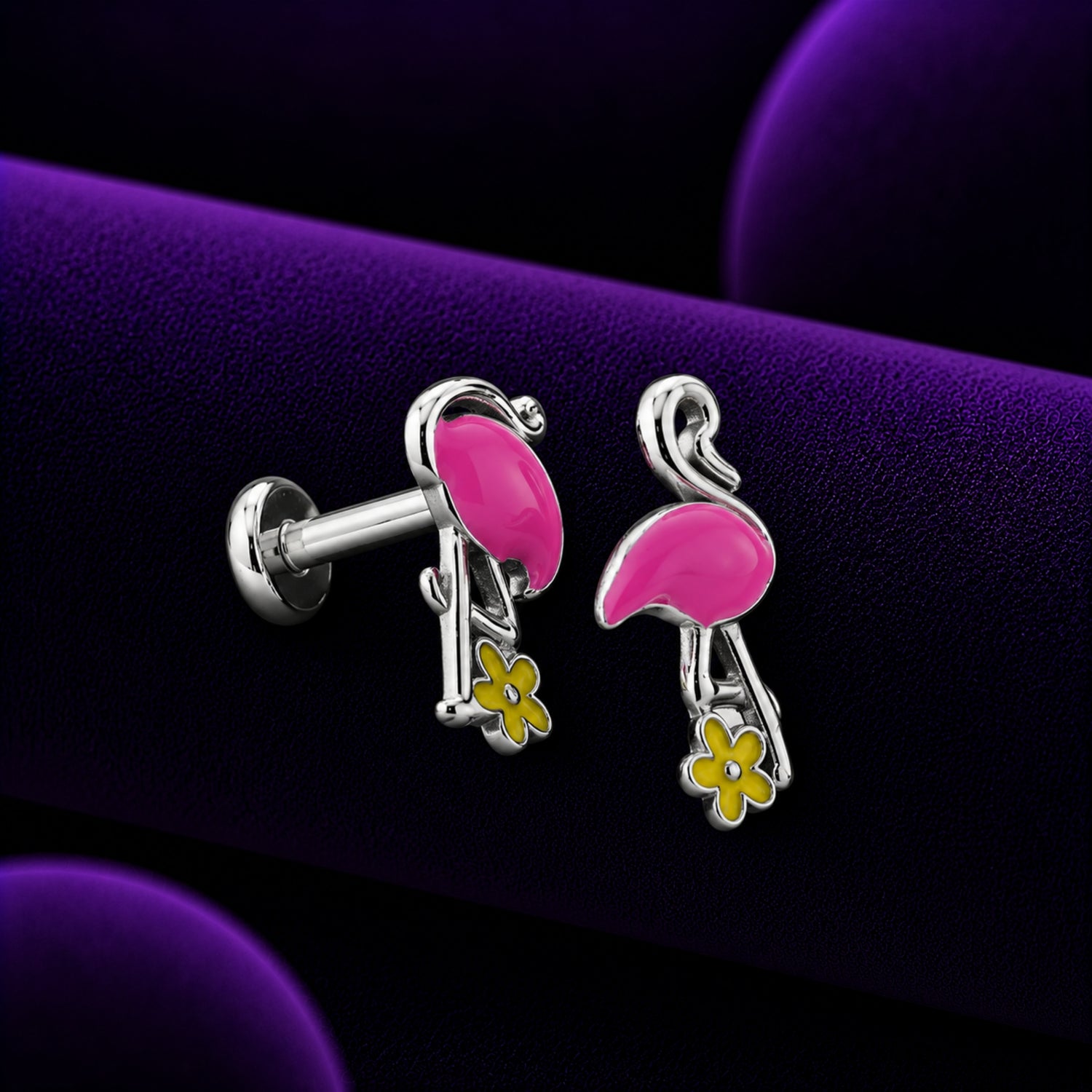 Pretty Pink Flamingo 925 Silver Kids Studs