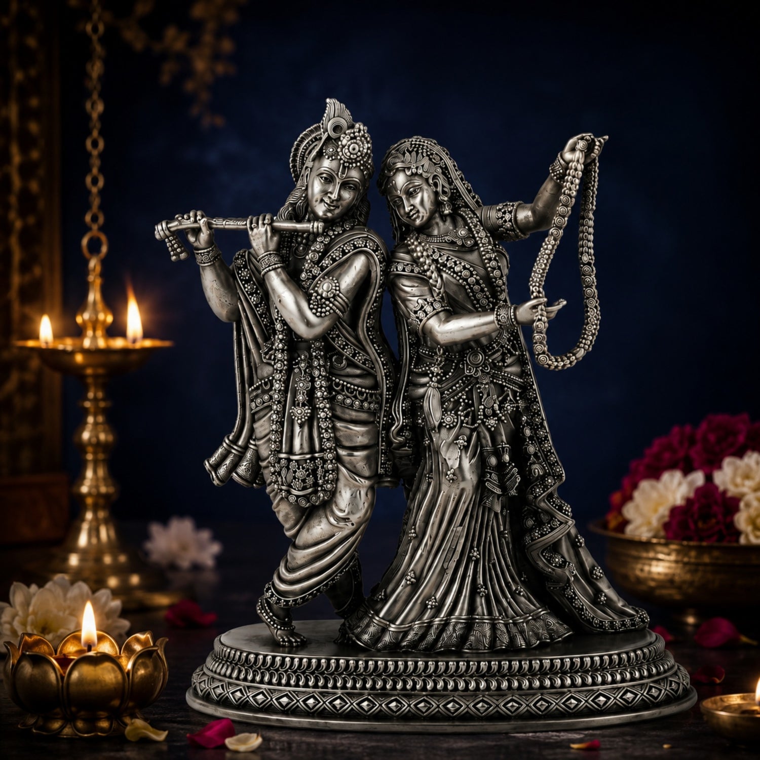 Premium 925 Pure Silver Radha Krishna Idol.