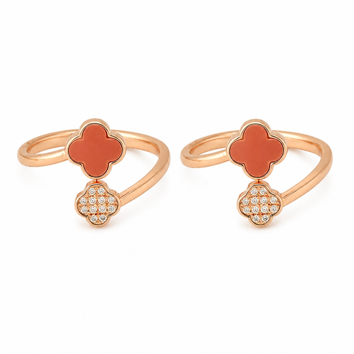 925 Silver Rose Gold Coral Clover Bypass Toe Rings