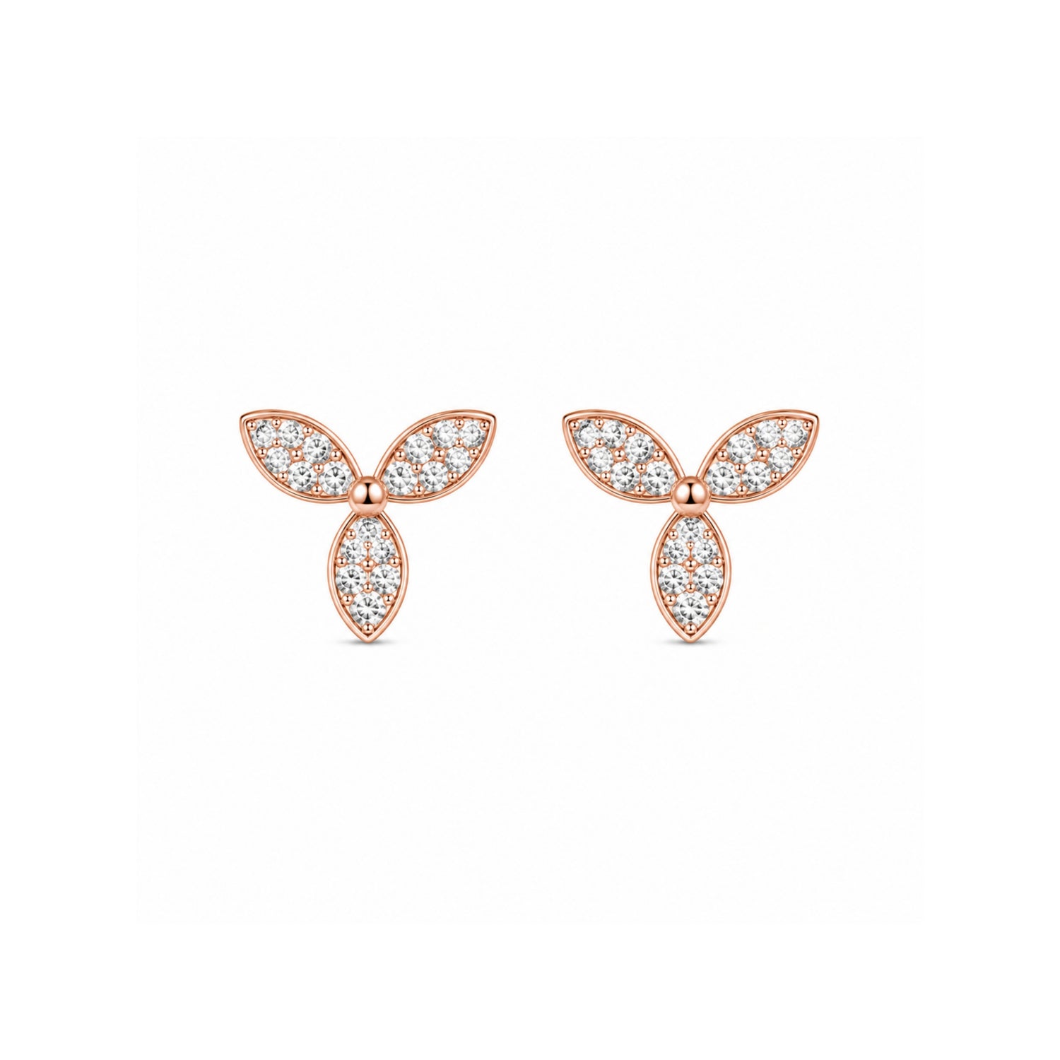 Pavé Triple Leaf Clover 925 Pure Sterling Silver Stud