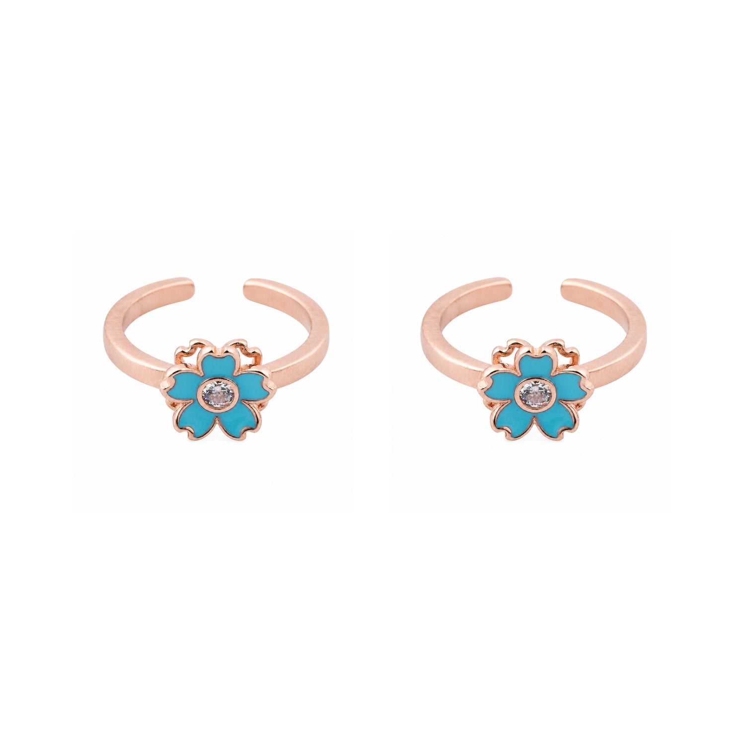 Turquoise Sakura Adjustable 925 Silver Rose Gold Toe Rings