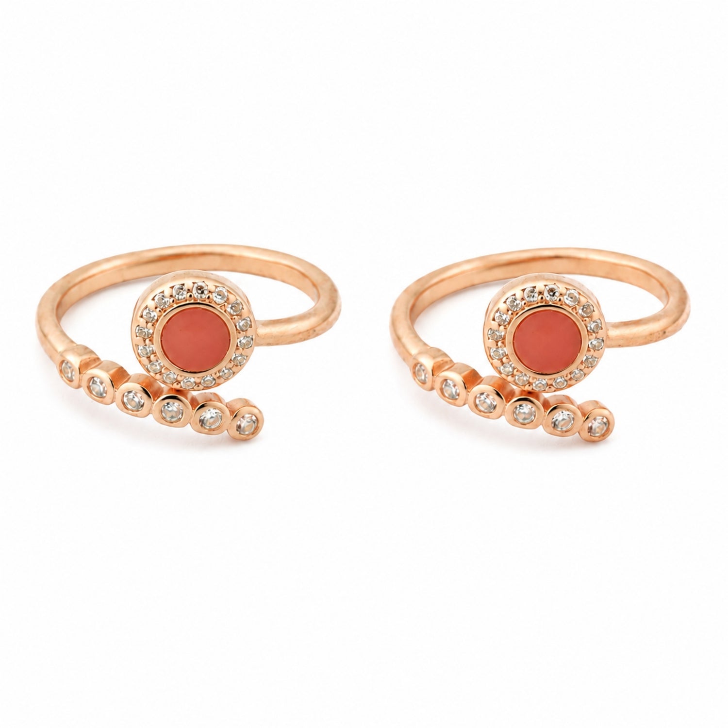 Coral Halo & Comet Bypass 925 Silver Rose Gold Toe Rings