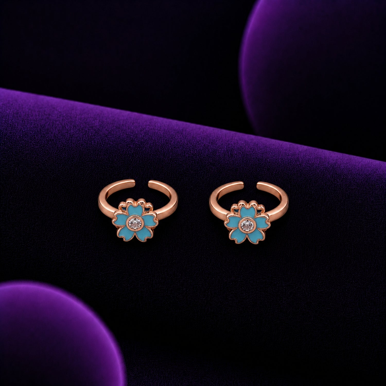 Turquoise Sakura Adjustable 925 Silver Rose Gold Toe Rings