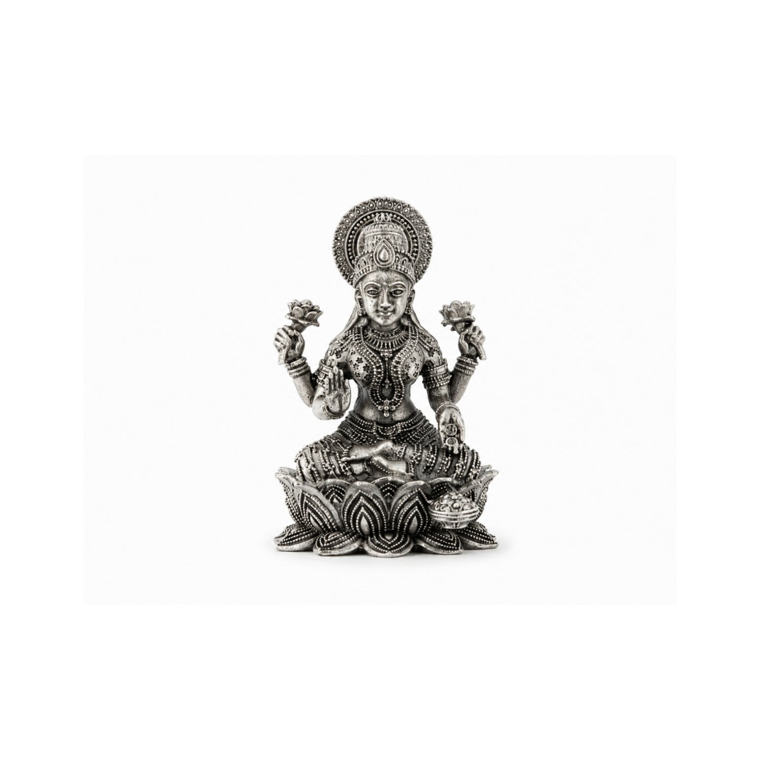 Premium 925 Pure Silver Seated Goddess Lakshmi Idol.