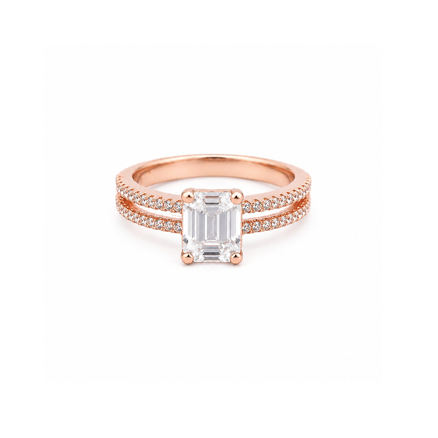 Imperial Emerald-Cut Split-Shank 925 Sterling Silver Ring