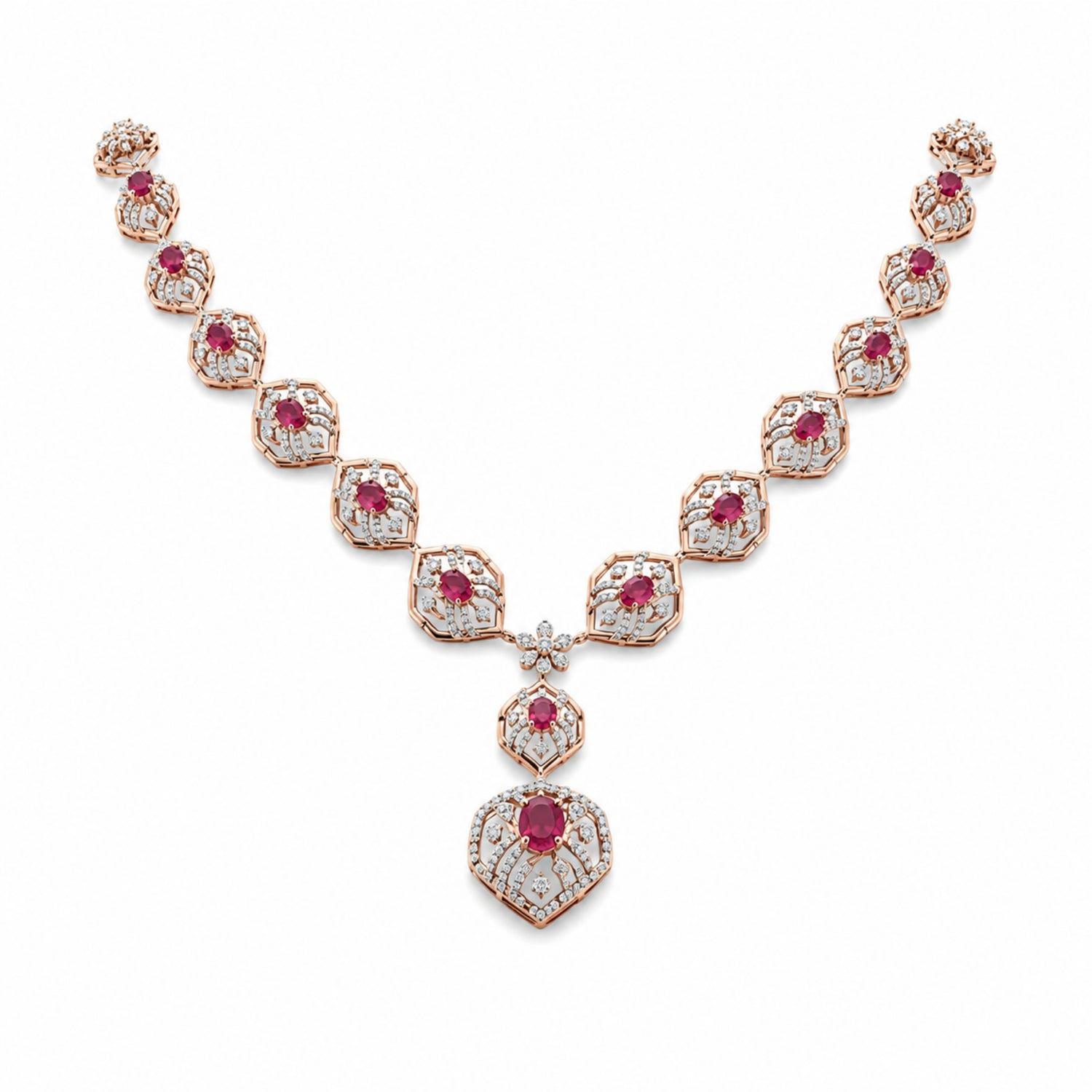 The "Crimson Ivy" Diamond-Finish 925 Silver V-Choker