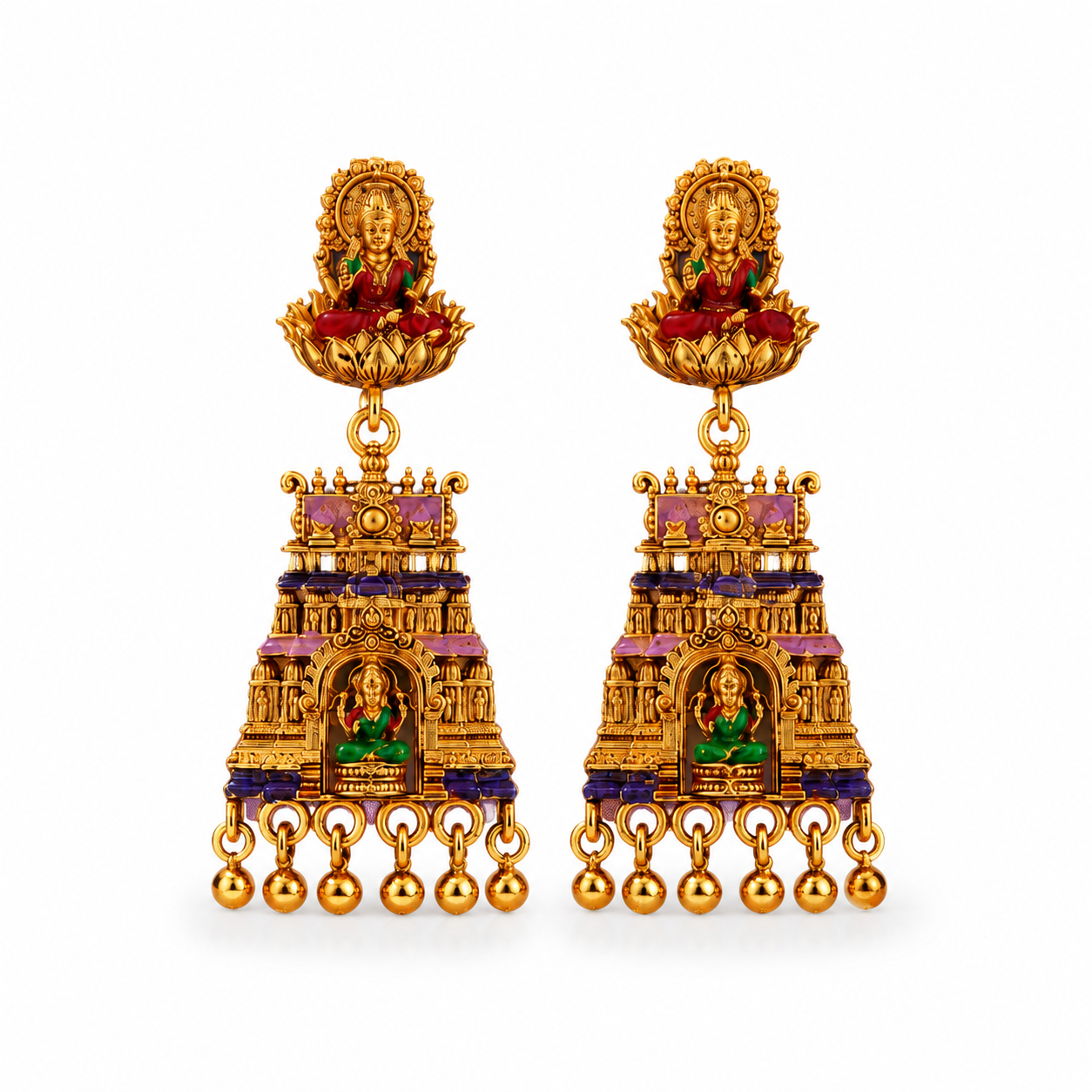 Imperial Lakshmi Gopuram Heritage Gold-Plated 925 Silver Drops