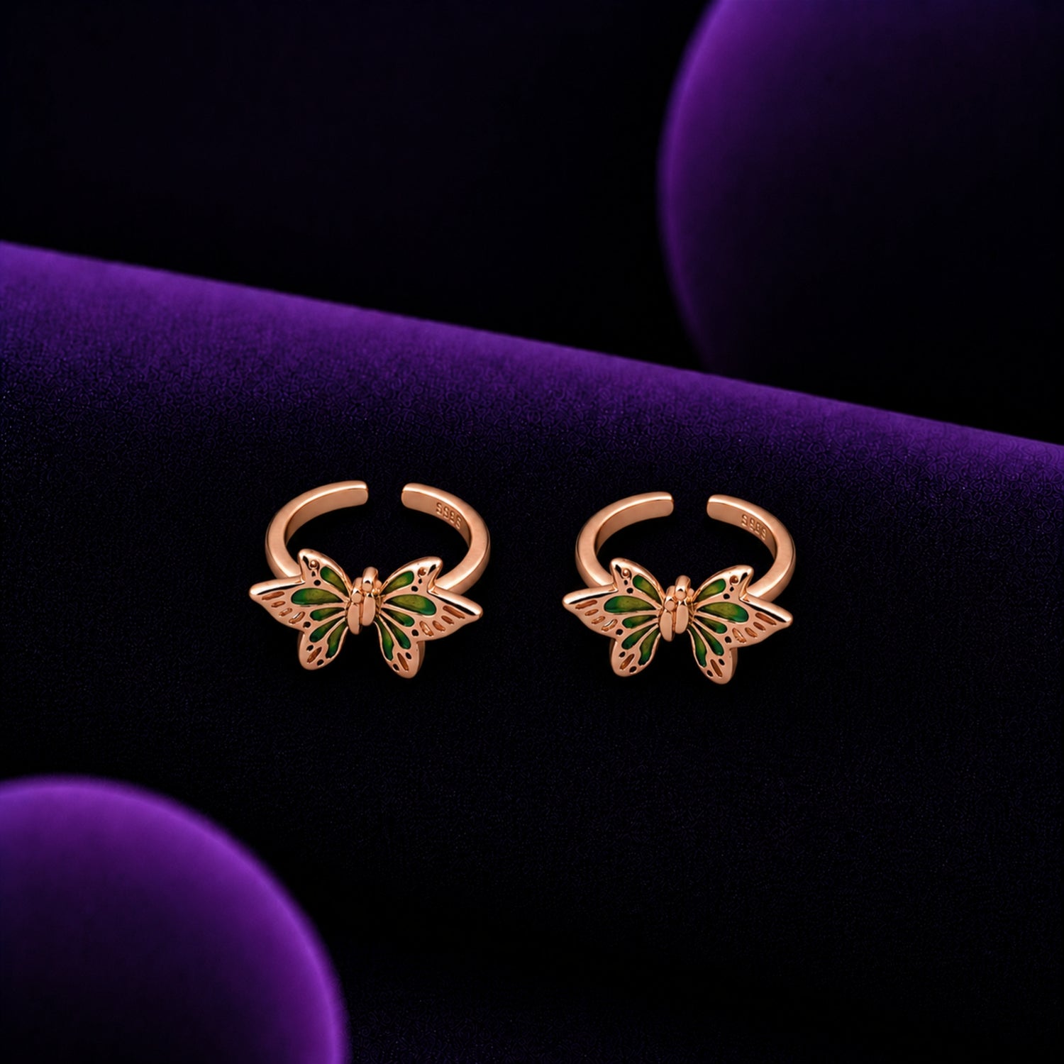 Emerald Meadow Butterfly Adjustable 925 Silver Rose Gold Toe Rings