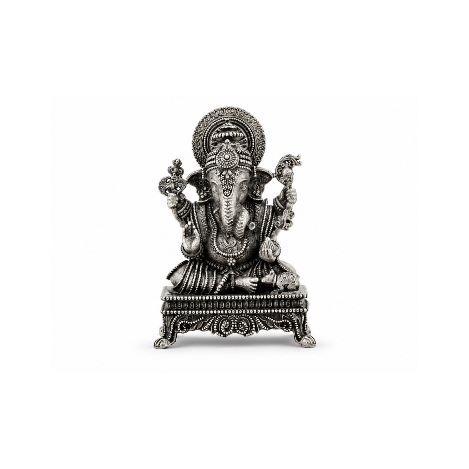 Premium 925 Pure Silver Seated Ganesha Idol on Chowki.