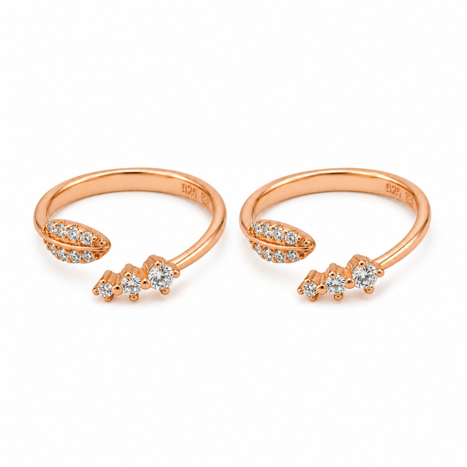 925 Silver The Rose Gold Dewdrop Leaf Toe Rings