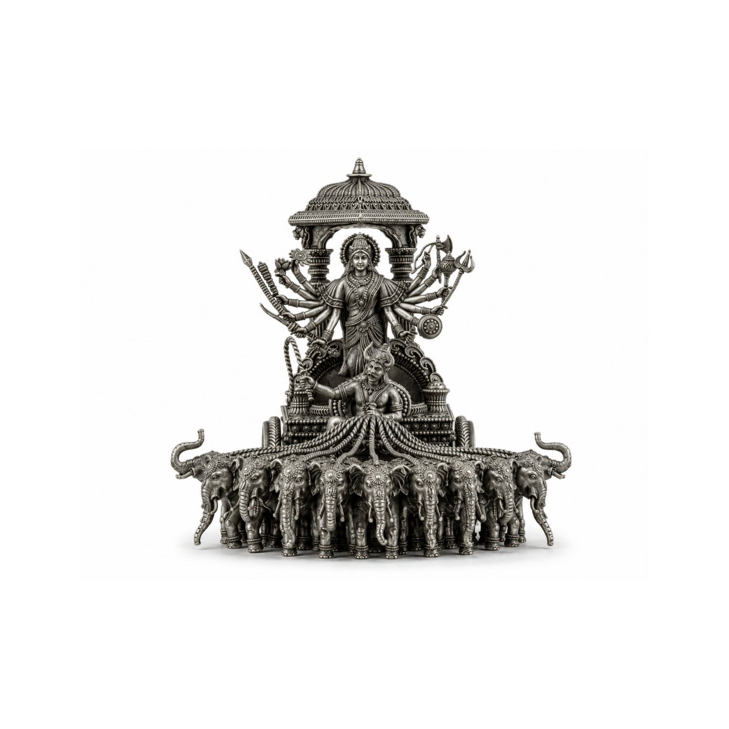 Premium 925 Pure Silver Goddess Durga Chariot Idol.