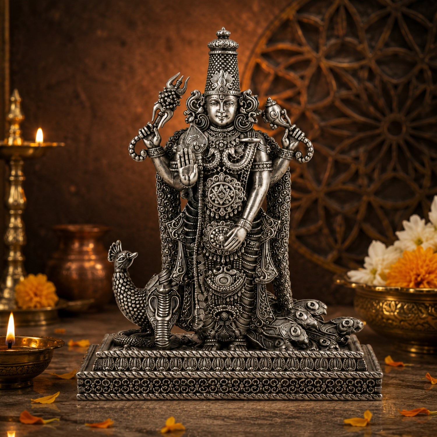 92.5 Pure Silver Lord Murugan Antique Finish Idol