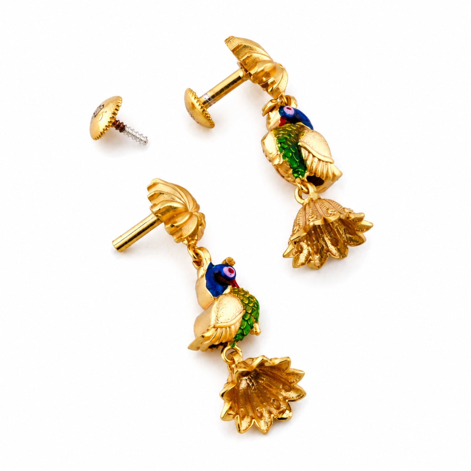 Royal Peacock & Blooming Lotus Gold-Plated 925 Silver Drops