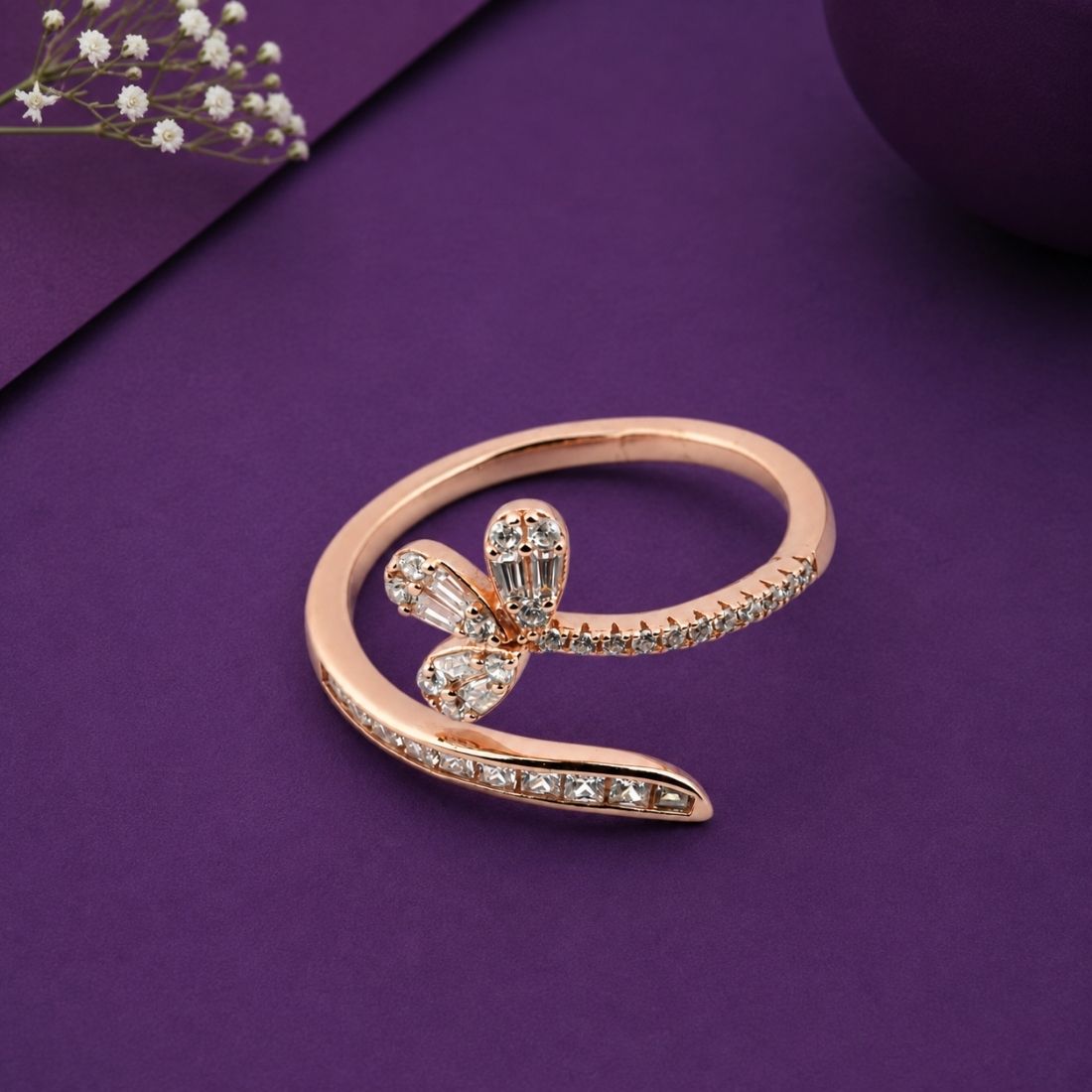 Rose Gold Blossom Bypass 925 Sterling Silver Ring