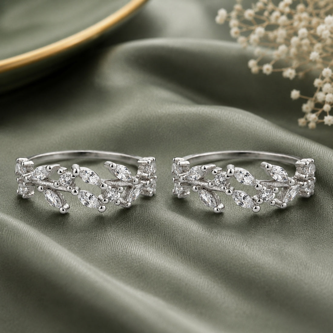 The Zaria Marquise Vine Silver Toe Rings (925 Sterling Silver Pair)