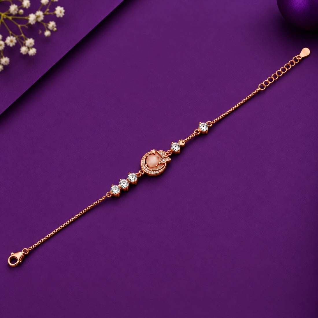 The Divine Ganesha – 925 Rose Gold Pavé Medallion Bracelet