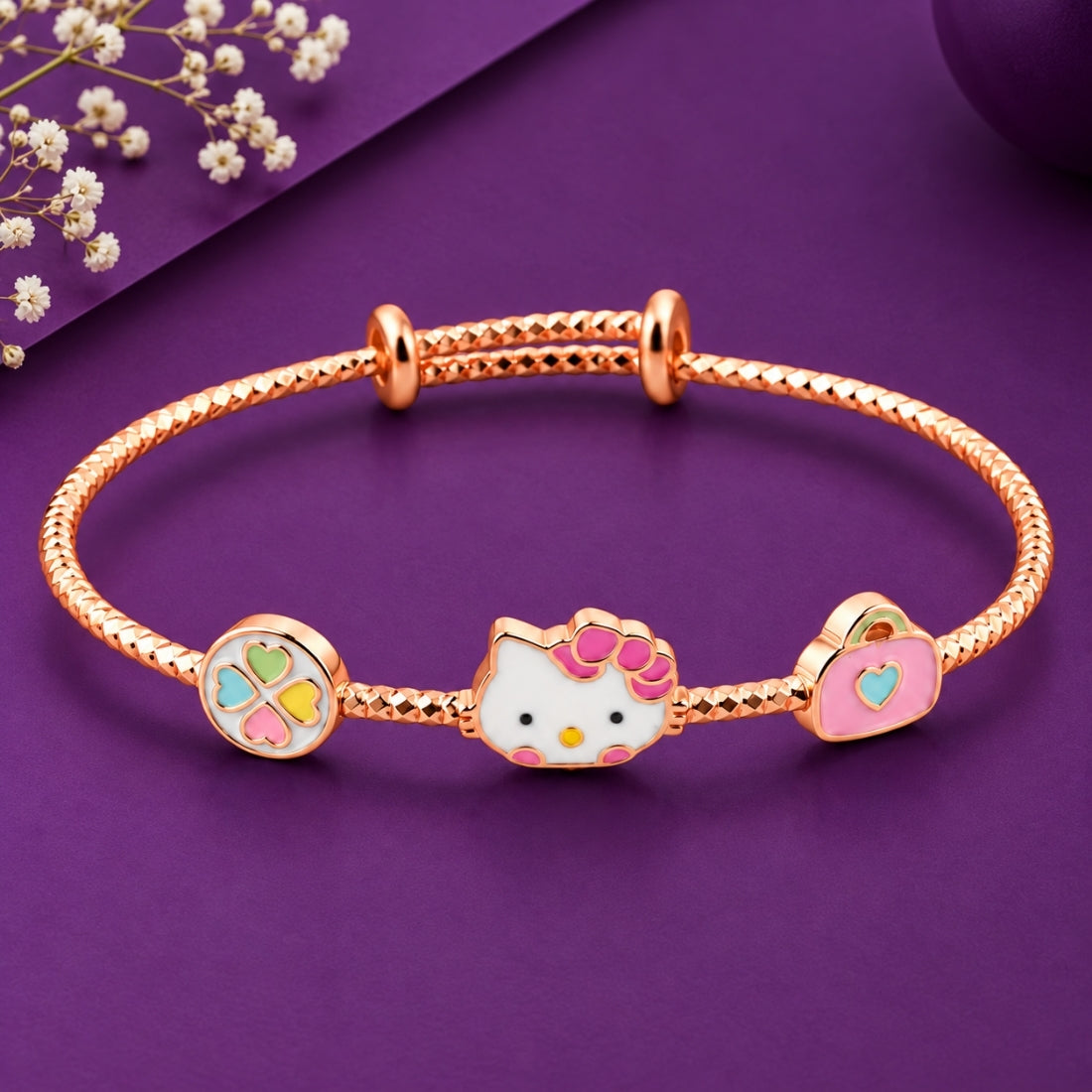 Hello Kitty Sweet Accessories 925 Sterling Silver Adjustable Kids Kadas (Rose Gold Finish)