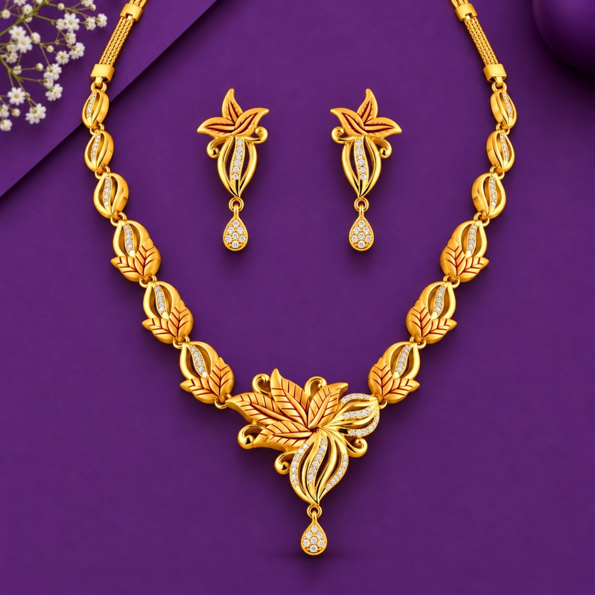The Imperial Foliage Shimmer 925 Silver Gold-Plated Necklace Set