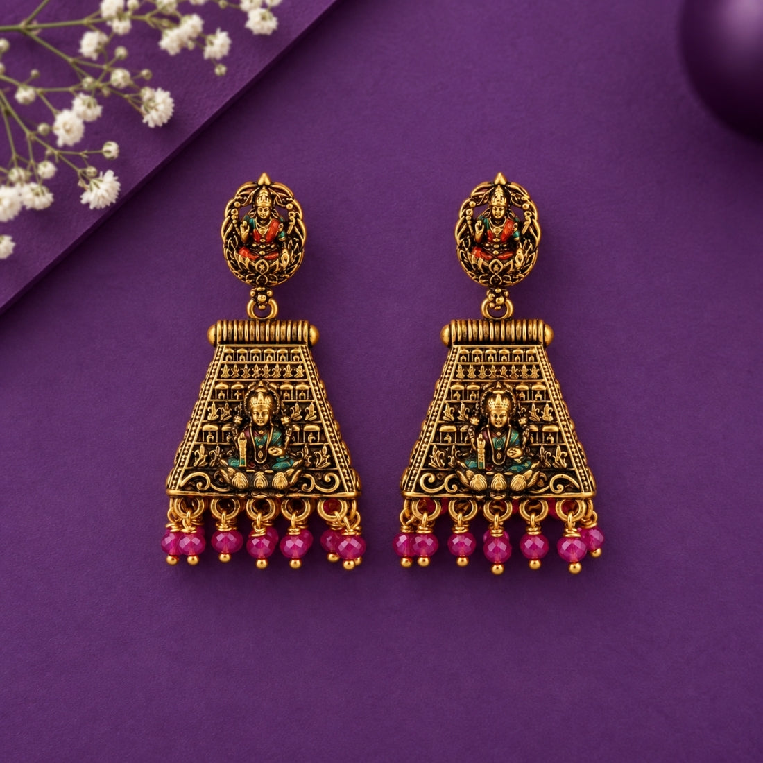 The Ashta Lakshmi Antique Temple Hanging Earrings