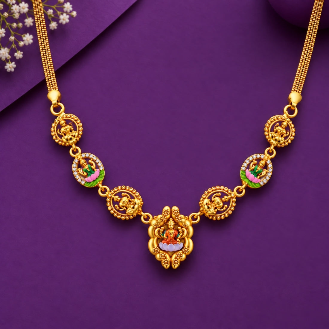 The Ashta Lakshmi Divine Medallion Garland 925 Silver Necklace