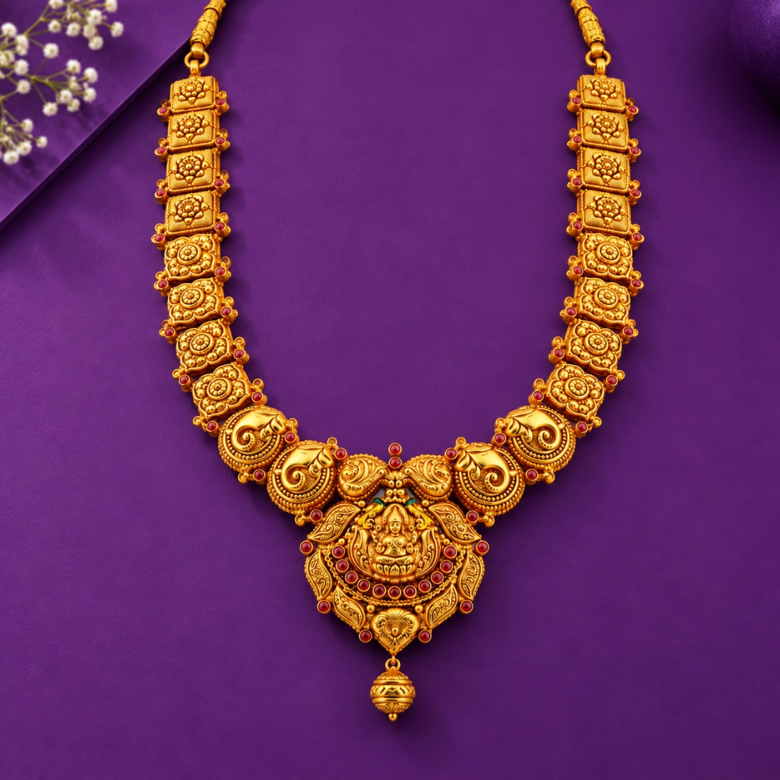 The Temple Lakshmi Geometric Mango Crescent Silver Necklace
