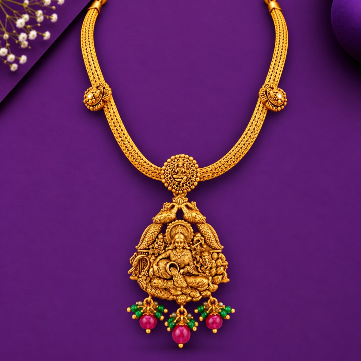 The Dhanya Lakshmi Nakkasi 925 Gold Plated Silver Necklace