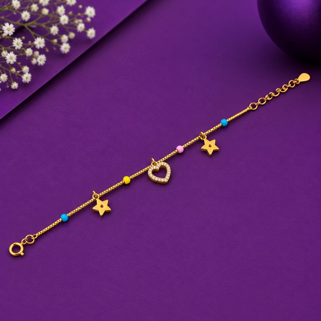 Starry Sweetheart 925 Sterling Silver Gold-Plated Star & Heart Kids Bracelet