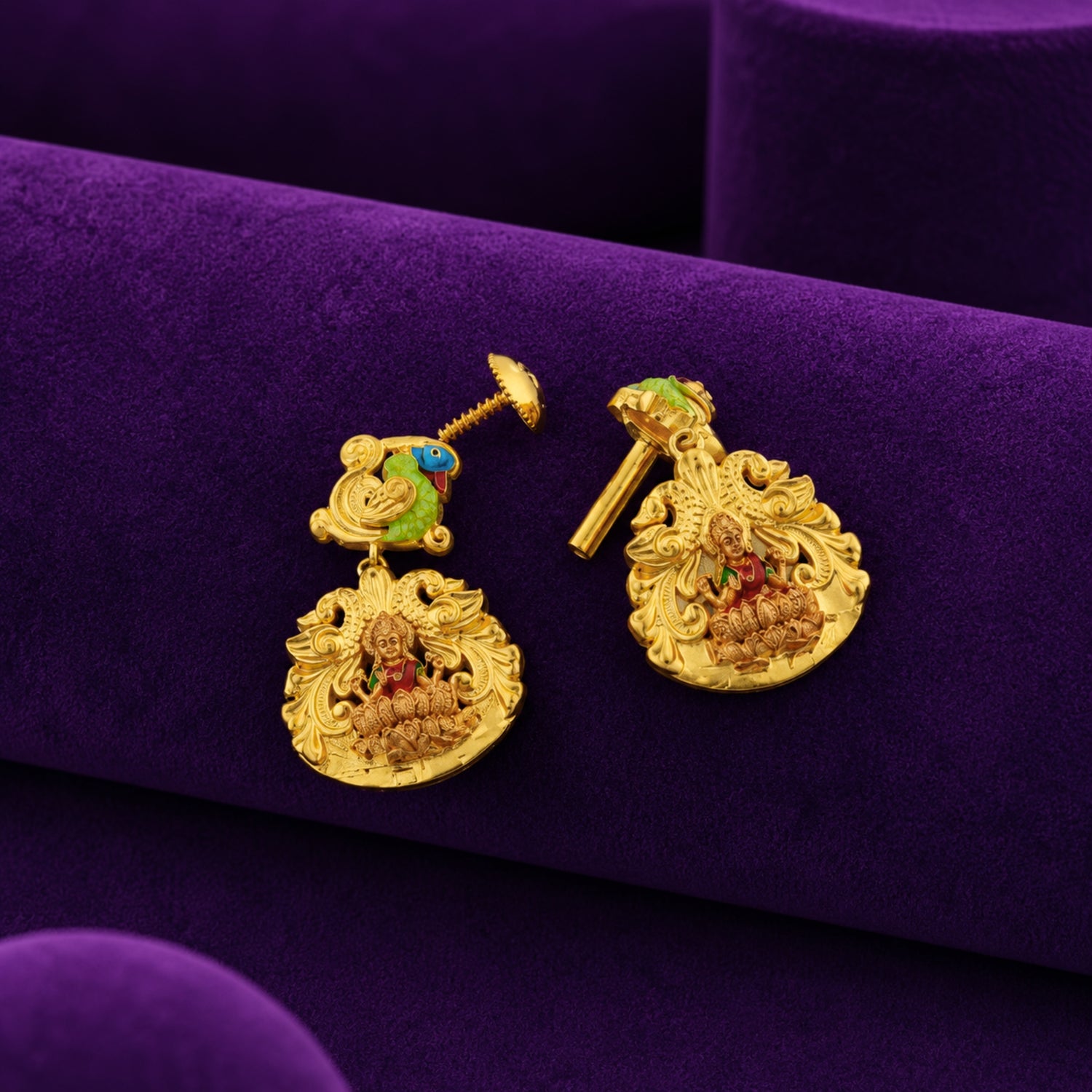 Lakshmi Mayura Grace Gold Polish 925 Silver Jhumka Earrings