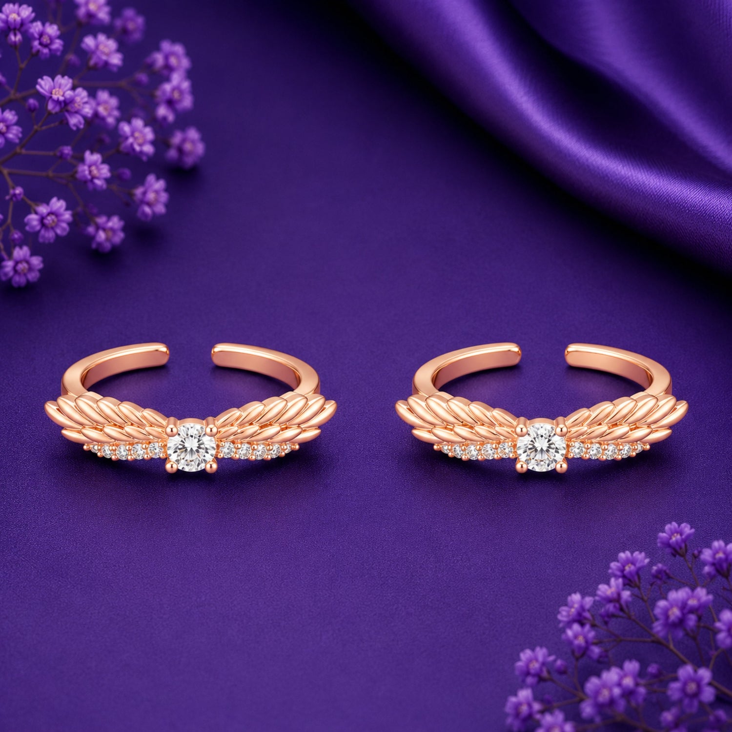 Angelic Wings Crystal Rose Gold Adjustable Toe Rings