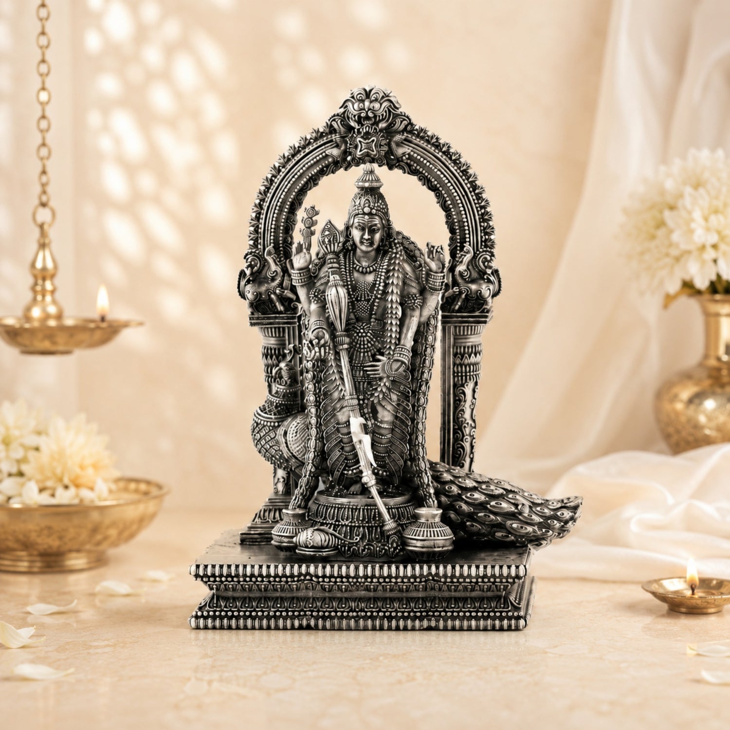 92.5 Oxidised Pure Silver Lord Murugan Antique Finish Idol