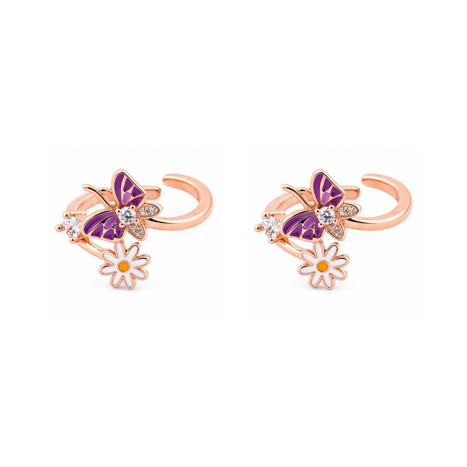 Enchanted Meadow Butterfly & Daisy 925 Silver Toe Rings