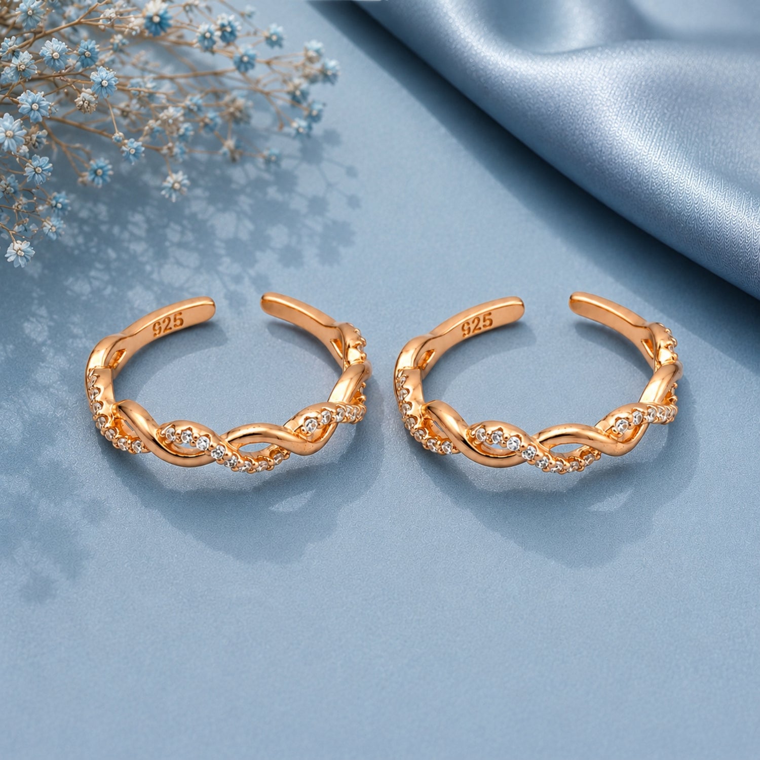 The Twisted Infinity 925 Silver Rose Gold Toe Rings